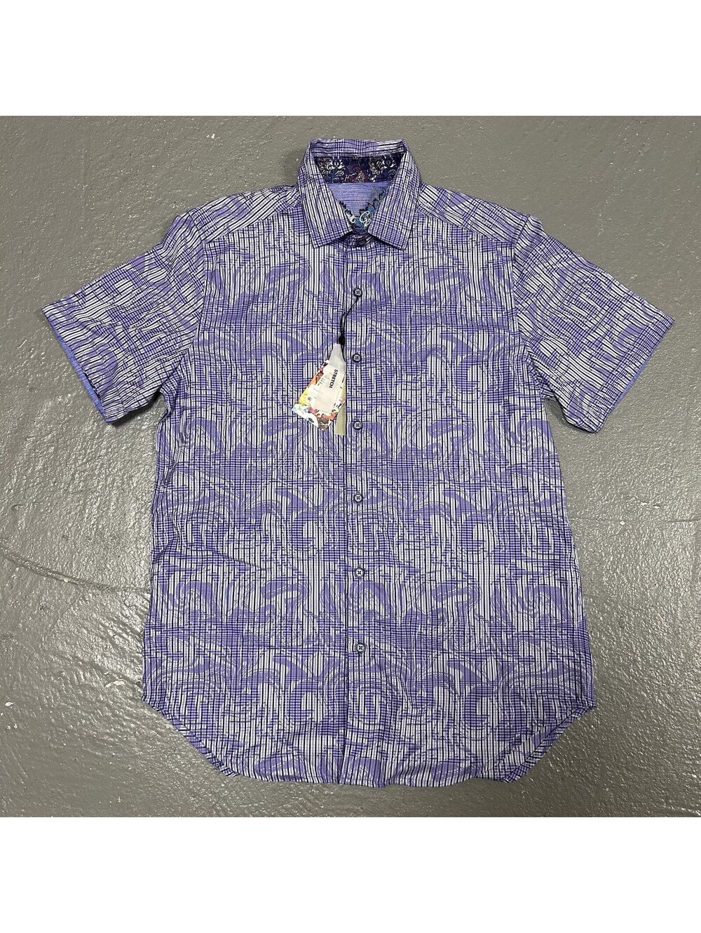 NEW Robert Graham Short Sleeve Button Shirt Purple Print Swirl Size Small